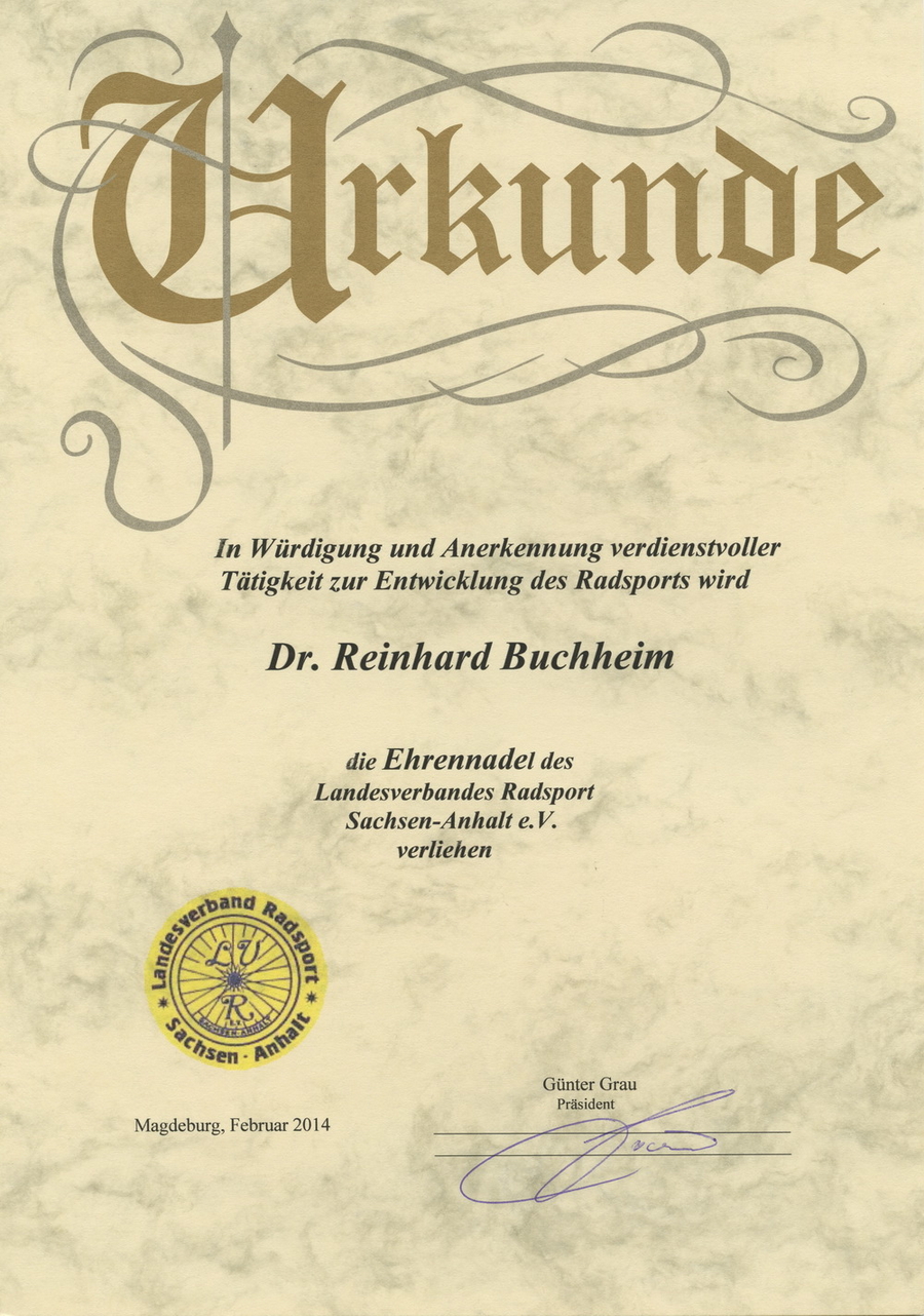 Urkunde zur Auszeichnung