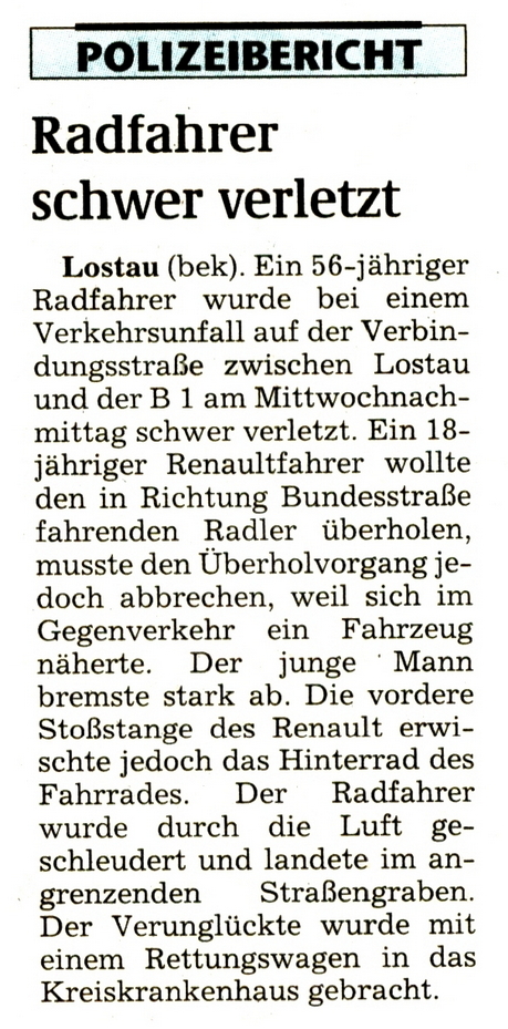 Pressebericht zum Trainingsunfall vom 2. Oktober 2001